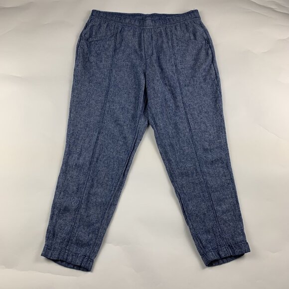 Old Navy Blue Chambray Linen Blend High Rise Pull On Ankle Pant L - Picture 1 of 7